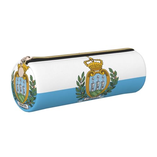 GaxfjRu Federmäppchen Flagge San Marino Rund Kunstleder - Aufbewahrung für Stifte, Bleistifte, Marker, Kleinigkeiten Metall Reißverschluss mit Leder, gold, Einheitsgröße, Kartenhalter von GaxfjRu
