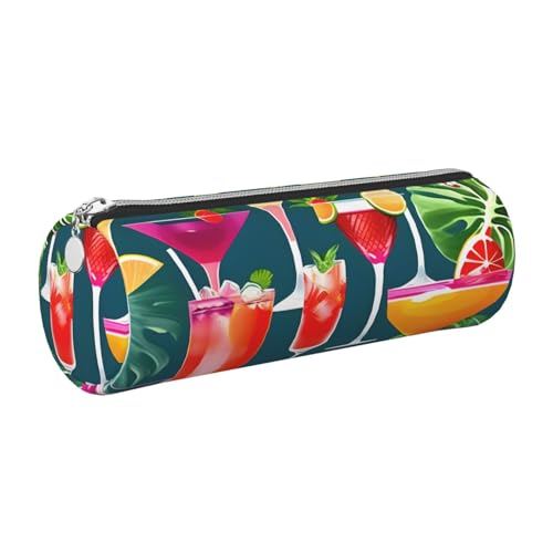 GaxfjRu Federmäppchen Tropical Cocktail rund Kunstleder - Aufbewahrung für Stifte, Bleistifte, Marker, kleine Vorräte Metall Reißverschluss mit Leder, silber, Einheitsgröße, Kartenhalter von GaxfjRu