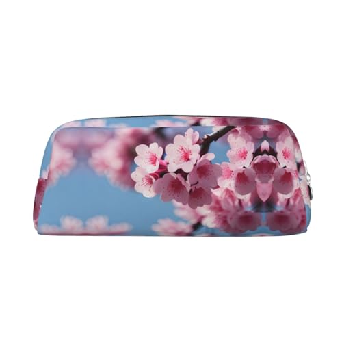 GaxfjRu Federmäppchen aus Leder, Motiv: Kirschblüten, niedliches Federmäppchen, kleines Federmäppchen, schöne Schreibwarentasche, tragbare Kosmetiktasche, Reißverschlusstasche von GaxfjRu