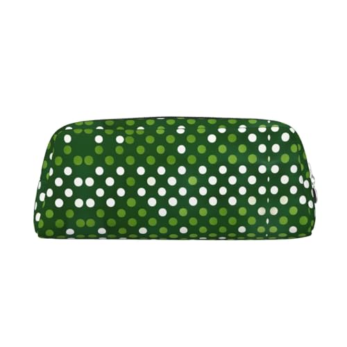 GaxfjRu Federmäppchen aus Leder, mit grünen Punkten, niedliches Federmäppchen, kleines Federmäppchen, schöne Schreibwarentasche, tragbare Kosmetiktasche, Reißverschlusstasche von GaxfjRu