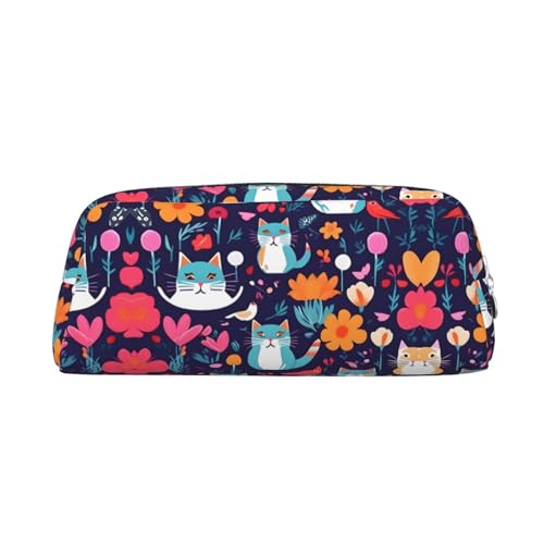 GaxfjRu Federmäppchen aus Leder mit lustigen Katzen und Vögeln und Blumen, niedliches Stifteetui, kleines Federmäppchen, schöne Schreibwaren-Tasche, tragbare Kosmetiktasche, Reißverschlusstasche, von GaxfjRu