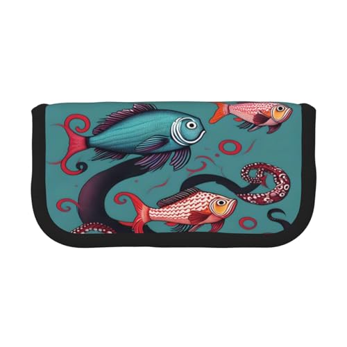 GaxfjRu Federmäppchen aus Segeltuch mit Fisch- und Oktopus-Muster, organisierte Aufbewahrung für Picknicks und den täglichen Gebrauch, Make-up-Tasche, Stifthalter von GaxfjRu