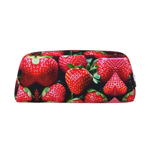 GaxfjRu Federmäppchen aus frischem Erdbeerleder, niedliches Stifteetui, kleines Federmäppchen, schöne Schreibwaren-Tasche, tragbare Kosmetiktasche, Reißverschlusstasche von GaxfjRu