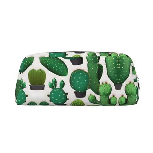 GaxfjRu Federmäppchen aus grünem Kaktusleder, niedliches Stifteetui, kleines Federmäppchen, schöne Schreibwarentasche, tragbare Kosmetiktasche, Reißverschlusstasche von GaxfjRu