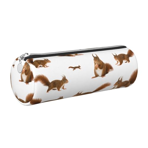 GaxfjRu Federmäppchen für Füllfederhalter, Eichhörnchen, Leder, mit Reißverschluss, weich, genarbt von GaxfjRu