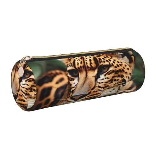 GaxfjRu Federmäppchen für Füllfederhalter, Leopardenmuster, Leder, mit Reißverschluss, weich, genarbt von GaxfjRu