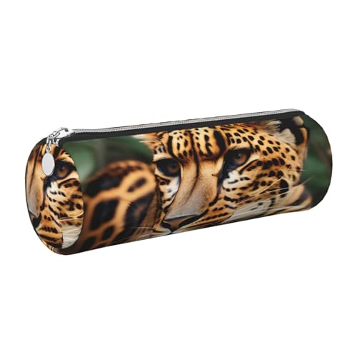GaxfjRu Federmäppchen für Füllfederhalter, Leopardenmuster, Leder, mit Reißverschluss, weich, genarbt von GaxfjRu
