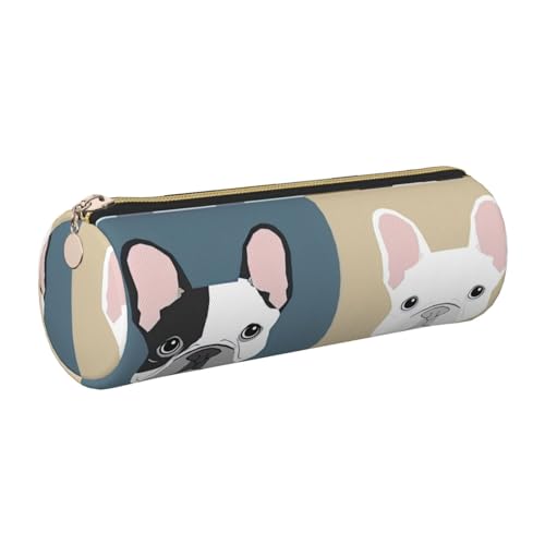 GaxfjRu Federmäppchen für Füllfederhalter, Motiv: französische Bulldogge, Leder, mit Reißverschluss, weich, genarbt von GaxfjRu