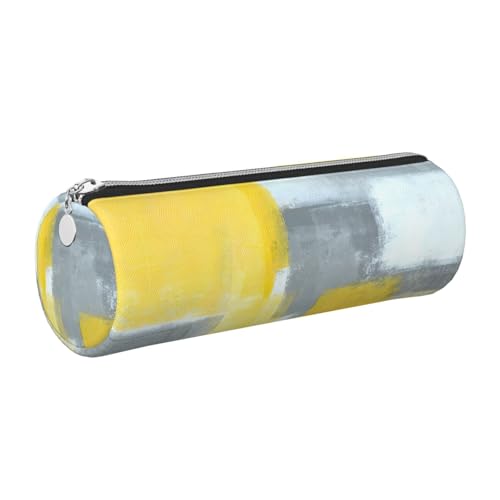 GaxfjRu Federmäppchen für Füllfederhalter, abstrakte Kunstmalerei, Leder, mit Reißverschluss, Grau und Gelb von GaxfjRu