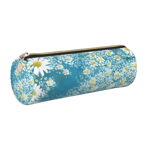 GaxfjRu Federmäppchen für Füllfederhalter und Bleistifte, Leder, mit Reißverschluss, Weiß / Blau von GaxfjRu