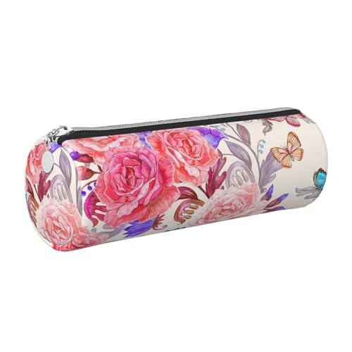 GaxfjRu Federmäppchen für Füllfederhalter und Bleistifte, Leder, mit Reißverschluss, weich, Blumenmotiv von GaxfjRu