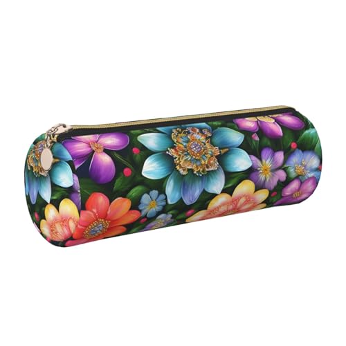 GaxfjRu Federmäppchen für Füllfederhalter und Bleistifte, Leder, mit Reißverschluss, weich, mit Blumenmuster von GaxfjRu