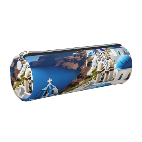 GaxfjRu Federmäppchen für Füllfederhalter und Bleistifte mit Reißverschluss auf der griechischen Insel, Leder, weich, genarbt von GaxfjRu