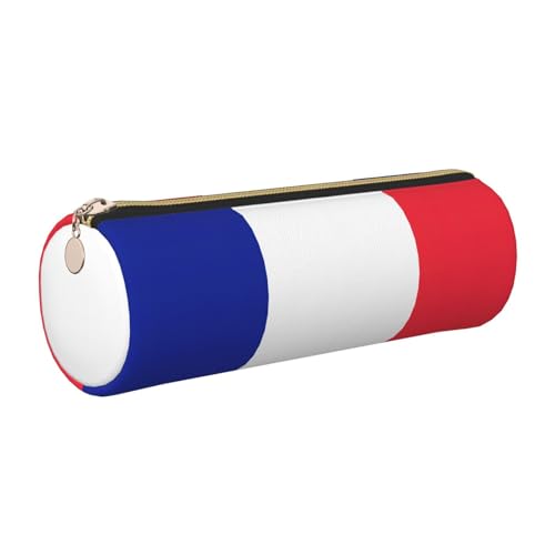 GaxfjRu Federmäppchen für Füllfederhalter und Bleistifte mit französischer Flagge, Leder, mit Reißverschluss, weich, genarbt von GaxfjRu