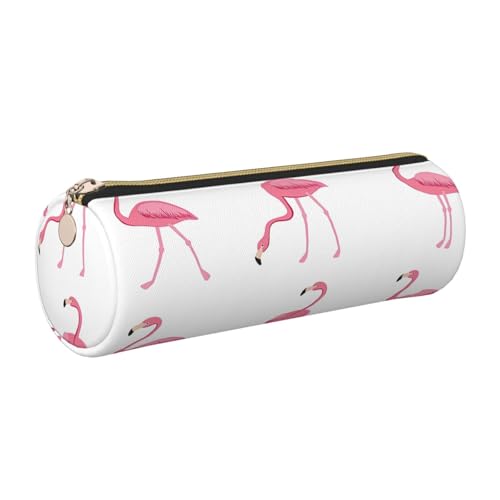GaxfjRu Federmäppchen mit Flamingos auf weißem Leder, mit Reißverschluss, für Füllfederhalter und Kugelschreiber, weich, genarbt von GaxfjRu