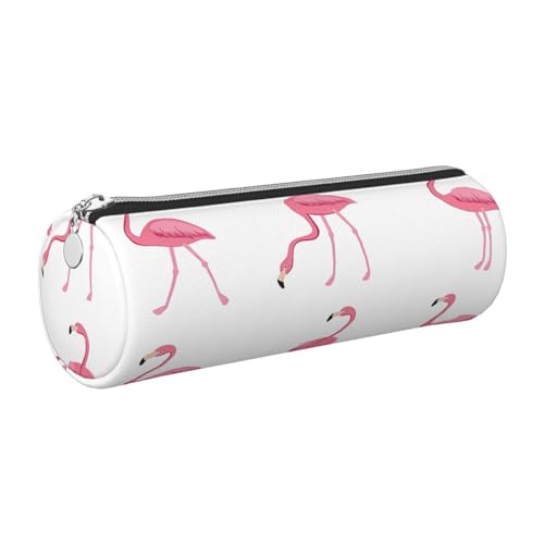 GaxfjRu Federmäppchen mit Flamingos auf weißem Leder, mit Reißverschluss, für Füllfederhalter und Kugelschreiber, weich, genarbt von GaxfjRu