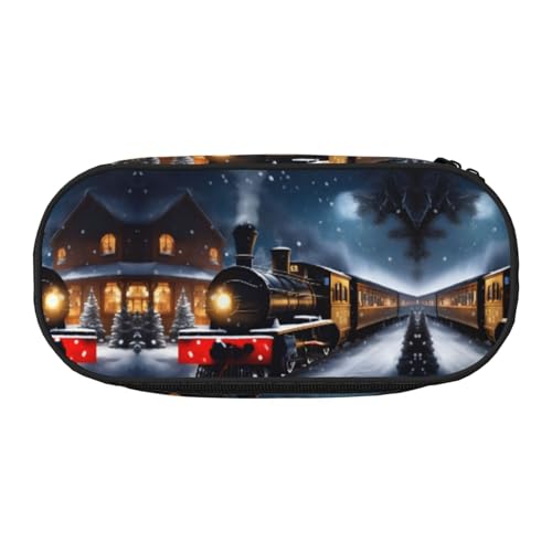 GaxfjRu Federmäppchen mit großem Fassungsvermögen, Motiv: Winter, Weihnachten, Schnee, Nacht, Eisenbahn, Zug, für Zuhause, Uni, Büro, Organizer für Erwachsene, Studenten von GaxfjRu