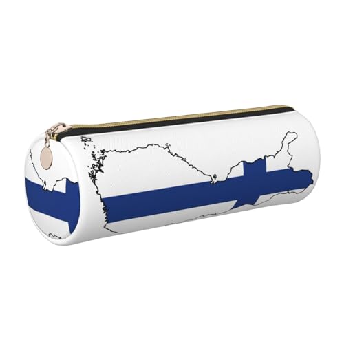 GaxfjRu Finnische Flagge, Leder, Reißverschluss, für Füllfederhalter, Tintenroller und Bleistifte, weich, genarbt von GaxfjRu