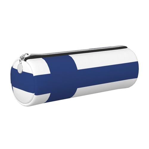 GaxfjRu Finnische Flagge, Leder, Reißverschluss, für Füllfederhalter, Tintenroller und Bleistifte, weich, genarbt von GaxfjRu