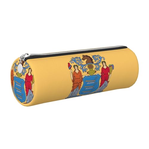 GaxfjRu Flag of New Jersey Rundes Federmäppchen aus Kunstleder - Aufbewahrung für Stifte, Bleistifte, Marker, Kleinbedarf, Metall-Reißverschluss mit Leder, silber, Einheitsgröße, Kartenhalter von GaxfjRu