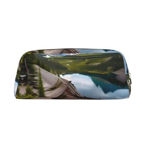 GaxfjRu Glacier National Park Leder-Federmäppchen, niedliches Stifteetui, kleines Federmäppchen, schöne Schreibwarentasche, tragbare Kosmetiktasche, Reißverschlusstasche von GaxfjRu