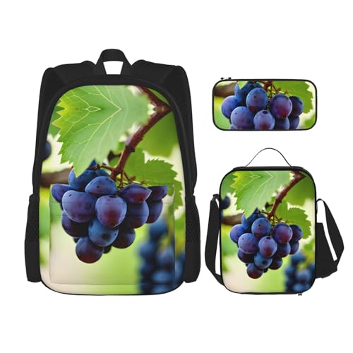 GaxfjRu Grape 3-teiliges Rucksack-Set für Lunchbox mit Lunchbox und Federmäppchen – perfekt für Schule, Rucksack für Herren GaxfjRu Grape 3-teiliges Rucksack-Set für Lunchbox mit Lunchbox und Federmäppchen – perfekt für Schule, Rucksack für Herren von GaxfjRu