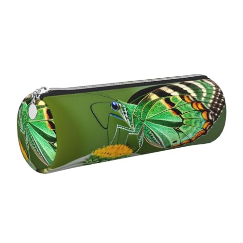 GaxfjRu Grünes Blatt buntes Schmetterling-Federmäppchen aus Kunstleder – Aufbewahrung für Stifte, Bleistifte, Marker, kleine Gegenstände, Metall-Reißverschluss mit Leder, silber, Einheitsgröße GaxfjRu Grünes Blatt buntes Schmetterling-Federmäppchen aus Kunstleder – Aufbewahrung für Stifte, Bleistifte, Marker, kleine Gegenstände, Metall-Reißverschluss mit Leder, silber, Einheitsgröße von GaxfjRu