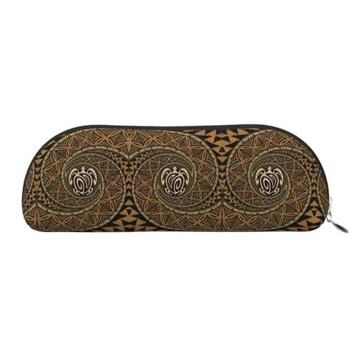 GaxfjRu Hawaiian Tapa Honu Turtle Compact Portable Pen Case - Leather Half Round Organizer with Electroplated Zipper - Pencil Pouch von GaxfjRu