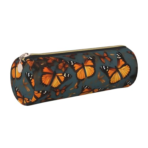 GaxfjRu Heaps of Orange Monarch Butterflies Lederetui für Füllfederhalter und Bleistifte mit Reißverschluss, weich, genarbt von GaxfjRu