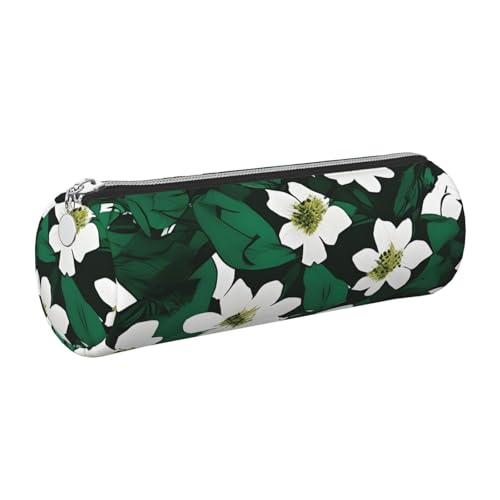 GaxfjRu Hunter Green Floral Petals Pattern Round Pencil Case Faux Leather - Storage for Pens, Pencils, Markers, Small Supplies Metal Zip with Leather, silber, Einheitsgröße, Kartenhalter von GaxfjRu