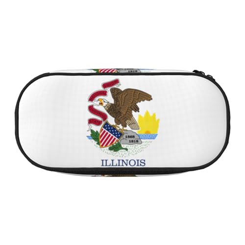 GaxfjRu Illinois Federmäppchen mit Staatsflaggen-Druck, großes Fassungsvermögen, für Zuhause, Uni, Büro, Organizer für Erwachsene, Studenten von GaxfjRu