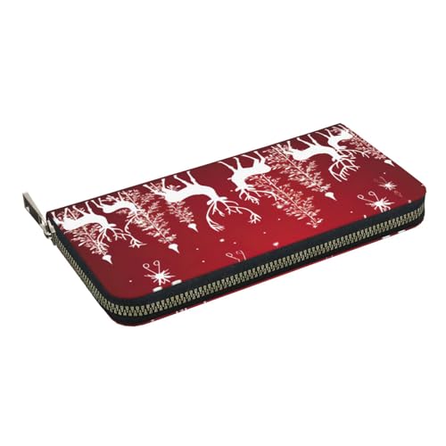 GaxfjRu Kleine Geldbörse aus Leder mit weihnachtlichem Winterlandschafts-Hirsch-Motiv, für Damen, Kreditkartenetui für Damen von GaxfjRu