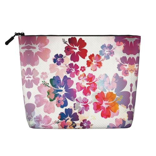 GaxfjRu Kosmetiktasche mit Hawaii-Blumendruck, Kulturbeutel, Kulturbeutel, mit Reißverschluss, Make-up-Organizer für Damen, Schwarz, Einheitsgröße von GaxfjRu