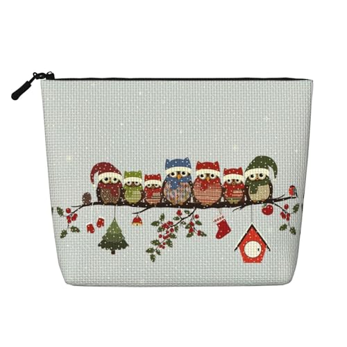GaxfjRu Kosmetiktasche mit niedlichem Weihnachts-Eulen auf Ast, Reise-Make-up-Tasche mit Reißverschluss, Make-up-Organizer für Damen, Schwarz, Einheitsgröße von GaxfjRu