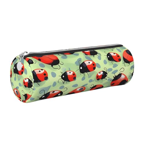 GaxfjRu Ladybugs Cartoon Runde Federmäppchen Kunstleder - Aufbewahrung für Stifte, Bleistifte, Marker, Kleinigkeiten Metall Reißverschluss mit Leder, silber, Einheitsgröße, Kartenhalter von GaxfjRu