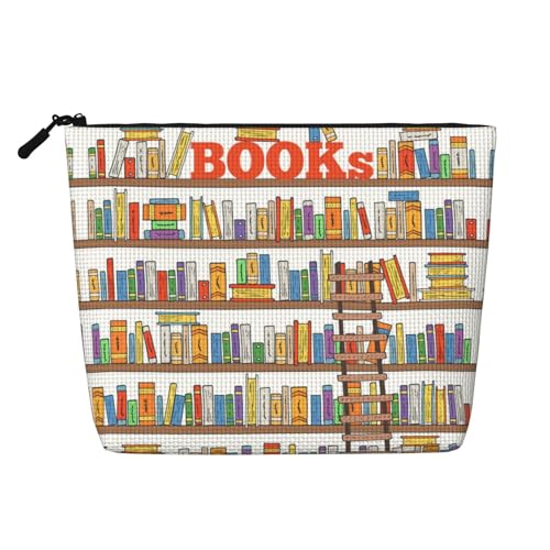 GaxfjRu Lustige Bücherregal-Kollektion und Leiteraufdruck, Reise-Make-up-Tasche, Kulturbeutel, mit Reißverschluss, Make-up-Organizer für Damen, Schwarz, Einheitsgröße von GaxfjRu