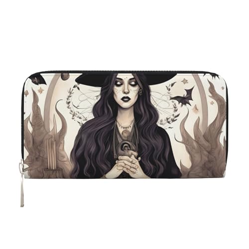 GaxfjRu Magic Witch Witchcraft Bohemian Drawing Print Herren Vintage Look Leder Lange Geldbörse Scheckbuch Portemonnaie Damen Kreditkartenetui von GaxfjRu