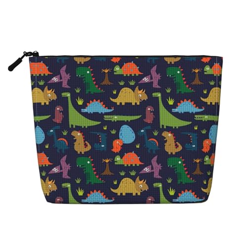 GaxfjRu Make-up-Tasche mit Dinosaurier-Palmblatt-Druck, Kulturbeutel, Kulturbeutel, mit Reißverschluss, Make-up-Organizer für Damen, Schwarz, Einheitsgröße von GaxfjRu