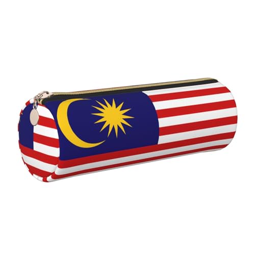 GaxfjRu Malaysia-Flagge, Leder, mit Reißverschluss, für Füllfederhalter, Tintenroller und Bleistifte, weich, genarbt von GaxfjRu