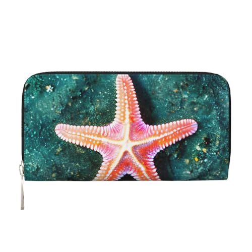 GaxfjRu Meerwasser Muschel Seestern Print Kleine Leder Geldbörse für Frauen Damen Kreditkartenetui Damen Tasche Geldbörse von GaxfjRu