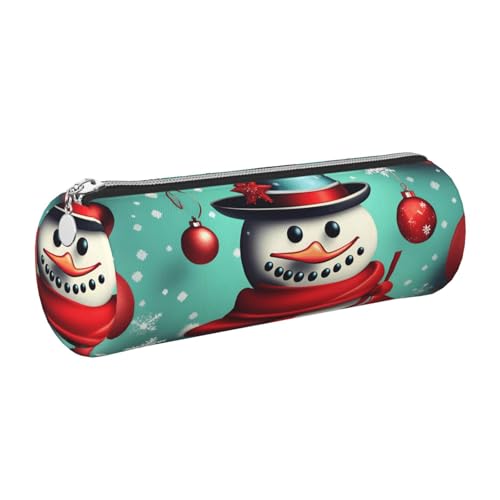 GaxfjRu Merry Christmas Day Rundes Federmäppchen aus Kunstleder – Aufbewahrung für Stifte, Bleistifte, Marker, kleine Vorräte Metall Reißverschluss mit Leder, silber, Einheitsgröße, Kartenhalter von GaxfjRu