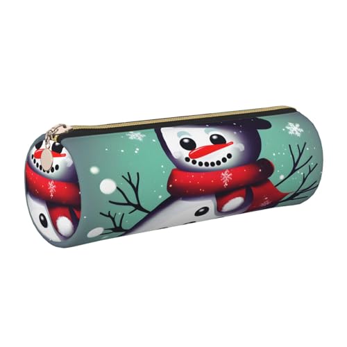 GaxfjRu Merry Christmas Day Schneemann Rundes Federmäppchen aus Kunstleder - Aufbewahrung für Stifte, Bleistifte, Marker, kleine Vorräte Metall Reißverschluss mit Leder, gold, Einheitsgröße von GaxfjRu