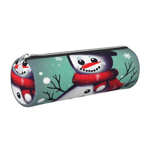 GaxfjRu Merry Christmas Day Schneemann Rundes Federmäppchen aus Kunstleder - Aufbewahrung für Stifte, Bleistifte, Marker, kleine Vorräte Metall Reißverschluss mit Leder, silber, Einheitsgröße von GaxfjRu