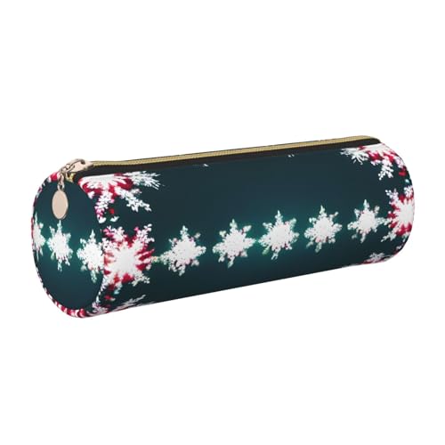 GaxfjRu Merry Christmas Rundes Federmäppchen aus Kunstleder – Aufbewahrung für Stifte, Bleistifte, Marker, Kleinigkeiten, Metall-Reißverschluss mit Leder, gold, Einheitsgröße, Kartenhalter von GaxfjRu