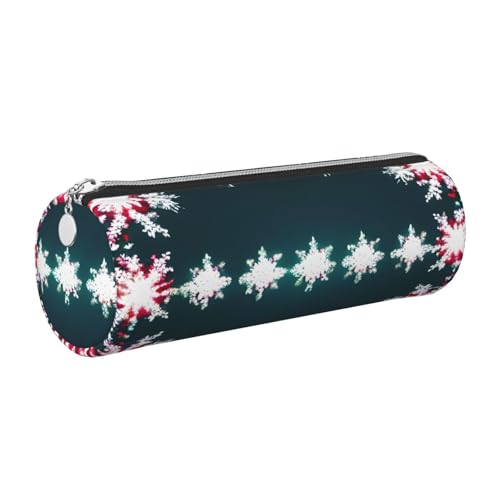 GaxfjRu Merry Christmas Rundes Federmäppchen aus Kunstleder – Aufbewahrung für Stifte, Bleistifte, Marker, Kleinigkeiten, Metall-Reißverschluss mit Leder, silber, Einheitsgröße, Kartenhalter von GaxfjRu