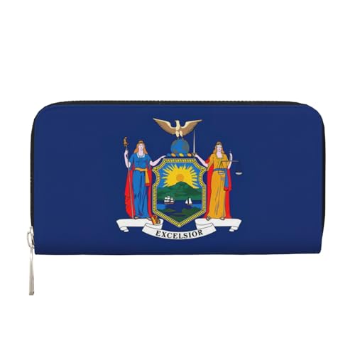 GaxfjRu New York State Flag Print Herren Vintage Look Leder Lange Geldbörse Scheckbuch Portemonnaie Damen Kreditkartenetui von GaxfjRu
