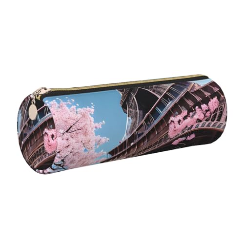 GaxfjRu Ölgemälde Paris Eiffelturm Rund Federmäppchen Kunstleder - Aufbewahrung für Stifte, Bleistifte, Marker, Kleinbedarf Metall Reißverschluss mit Leder, gold, Einheitsgröße, Kartenhalter von GaxfjRu