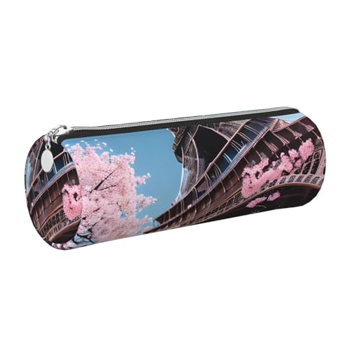 GaxfjRu Ölgemälde Paris Eiffelturm Rund Federmäppchen Kunstleder - Aufbewahrung für Stifte, Bleistifte, Marker, Kleinbedarf Metall Reißverschluss mit Leder, silber, Einheitsgröße, Kartenhalter von GaxfjRu