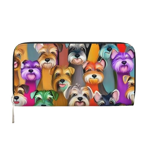 GaxfjRu Oil Cute Schnauzer Dogs Print Herren Vintage Look Leder Lange Geldbörse Scheckbuch Portemonnaie Damen Kreditkartenetui von GaxfjRu