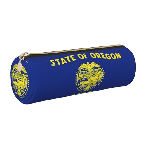 GaxfjRu Oregon Federmappe mit Staatsflagge, Leder, mit Reißverschluss, für Füllfederhalter und Kugelschreiber, weich, genarbt von GaxfjRu